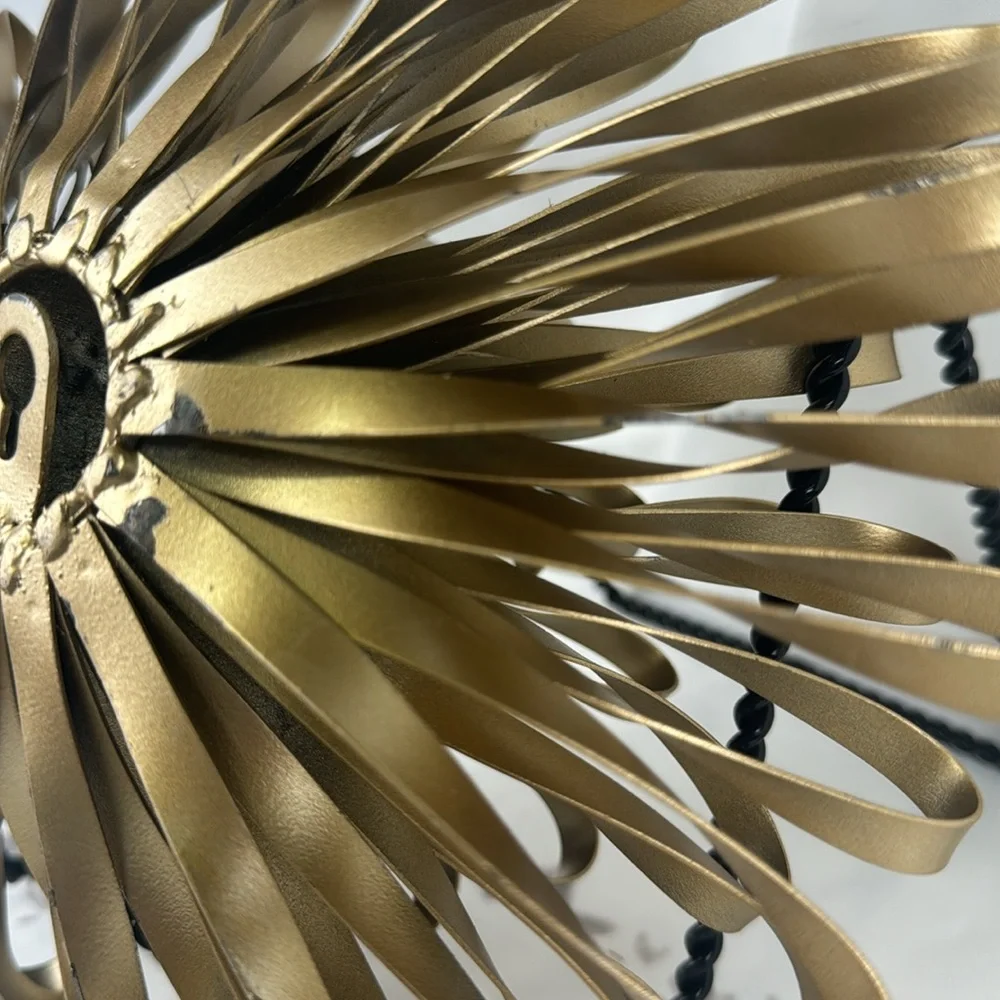 Metal Ribbon Bow Wall Art Goldtone Flower MCM Vibes Back Hanger 9